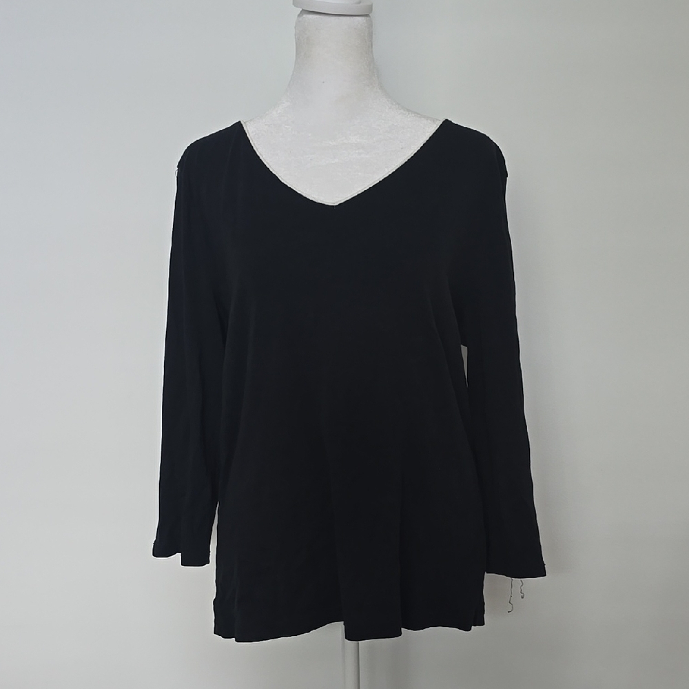 Jones New York Elegant Black V-Neck Long Sleeve Tee